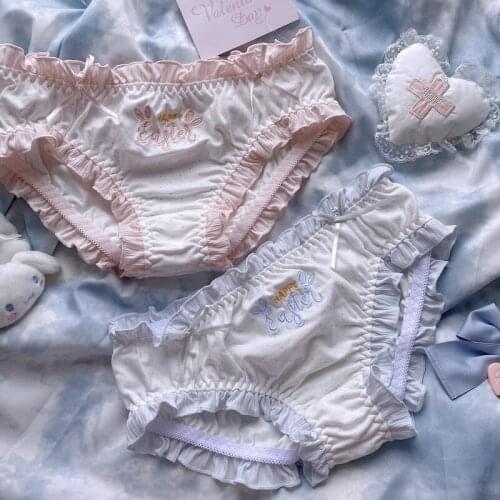 Plus Size Lingere Kawaii Thong Panties Briefs Japanese Sweet Cute Underwear Women Girls Ruffles Pink Blue Slip Femme Classic New