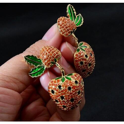 CINDY XIANG New Arrival Cubic Zirconia Strawberry Stud Earrings For Women Fashion Large Statement Earrings Copper Jewelry Gift