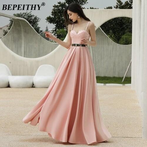 BEPEITHY Sweetheart Pink Evening Dress Long Luxury 2020 Party Pearls Bodice Prom Formal Gown Women Elegant Plus Size With Belt