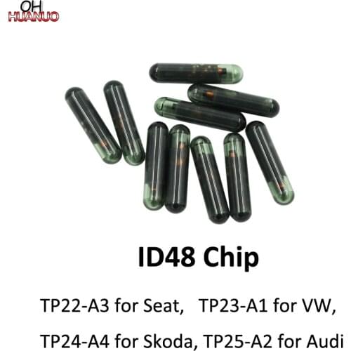 10 PCS,ID48 Glass Chip CAN (A1) TP23 for VW, (A2) TP25 for AUDI, (A3) TP22 for Seat, (A4) TP24 for Skoda Car Key Chip