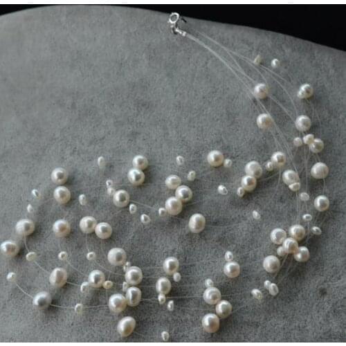 2018 Perfect Europe Natural Pearl Jewellery,100% Naural Pearl Necklace,White Illusion Necklace ,Multi Strand Real Pearl Jewelry