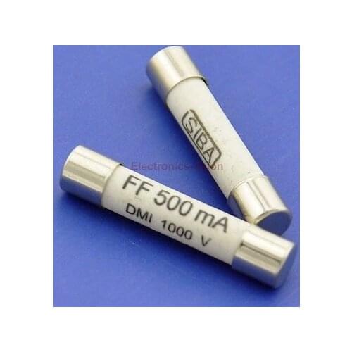 20x SIBA FF500mA 1000V 6.3 x 32mm Very Fast Acting Ceramic Fuse, 70 172 40, DMI