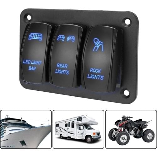 3 Gang Rocker Switch Panel Control Panel LED Light Interior Parts For Auto Car Marine ATV UTV Toggle Switch 12V 24V