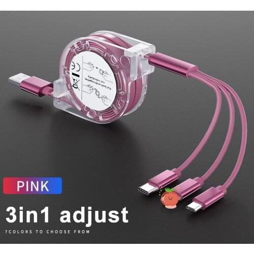 3in1 Data USB Cable Retractable for iPhone Fast Charger Charging Cable Type C Micro USB 2.4A Charger Wire For iPhone Android