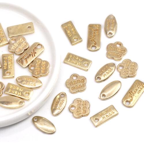 50Pcs Gold Metal Labels Handmade Label Flower Oval Handmade Tags For Cloth/Hair Tie Letter Charms Jewelry Making Sew Accessories