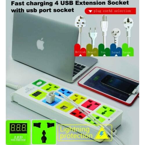 7 Outlet & Fast charging 4 USB Extension Socket with LED voltmeter Power Strip