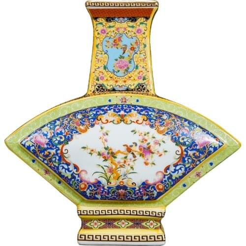 Jingdezhen Antique Enamel Vase Fan Shaped Vases Flowers And Birds Pattern Ancient Ming and Qing Porcelain
