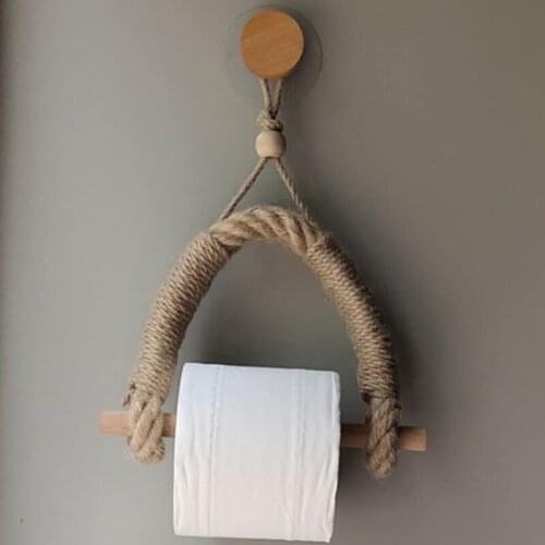 Retro Roll Paper Holder Towel Hanging Household Hotel Bathroom Accessories Hand-Woven Cotton Rope Creative Wall Hanging
