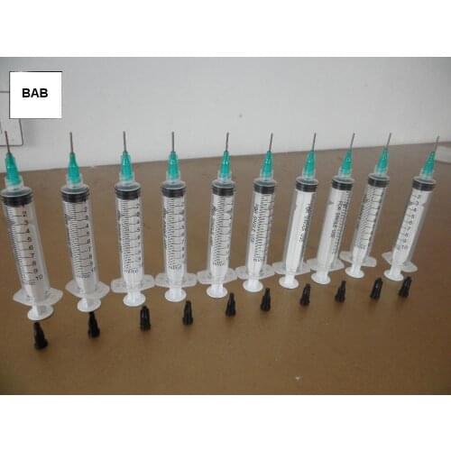 10cc/10ML Luer lock Dispensing syringe w/ 1/2-inch 18G Blunt dispense Needle Glue Adhesive henna/mendhi Liquid and black tip cap