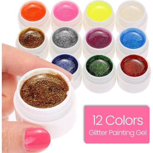 Yinikiz Nail Art Manicure Painting 12 Colors UV LED Soak Off DIY Paint Glitter Color UV Gel Varnish Nail Polish Lacquer Gel