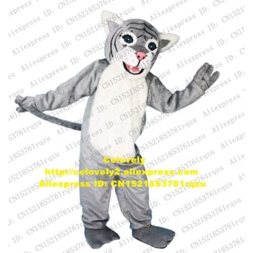 Grey Leopard Panther Wildcat Wild Cat Bobcat Lynx Mascot Costume Adult Cartoon Character People Wear Them Head Very Big zz8166