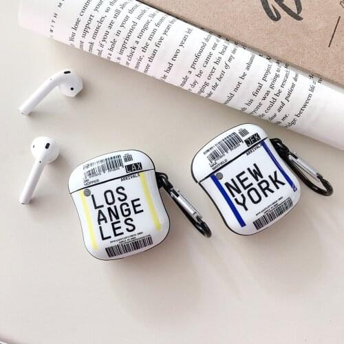 Creative Air Ticket Label Slim Waist Earphone Case for Airpods 1/2 Fashion Los Angeles New York Sticker Cover for Airpods
