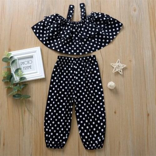 2020 Baby Girl Summer Clothing Set 1-6T Infant Kids Ruffled Tops Dots Pants 2Pcs Set Casual Clothes Outfits