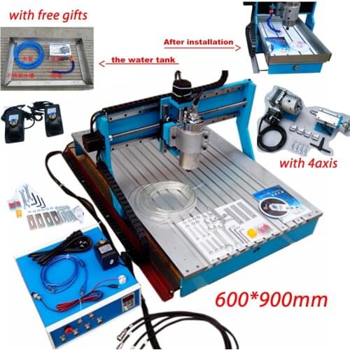 LY cnc router 4axis wood cnc milling machine 6090 with tank Linear Guide Rail metal engraving machine with drilling kits