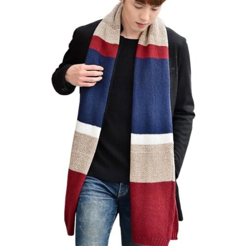 Mens Thick Knitted Stripe Long Cable Cold Winter Cape Infinity Scarf Shawl Cashmere Feel Warm Neckwear Soft Acrylic Scarves