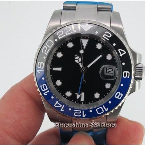 40mm PARNIS black Sterile dial sapphire glass GMT ceramic Bezel date automatic men watch