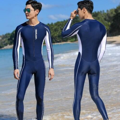 Mens One-piece Swimsuit Professional Training Large Size Long-sleeved Pants Sunscreen Diving Suit Quick-drying Snorkeling Suit