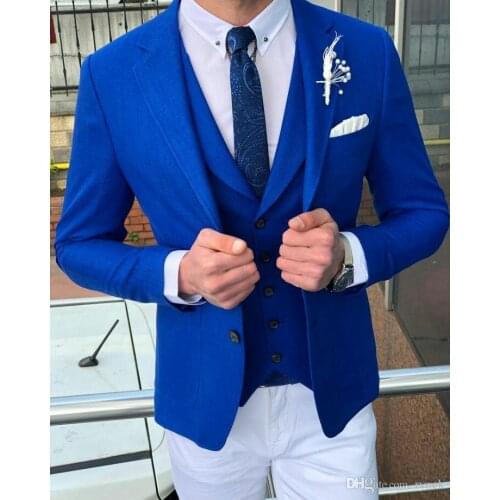 2019 Tailored Casual Summer Royal Blue Suit Men Groom Tuxedo Wedding Suits for Men 3 Piece Prom Best Man Blazer Terno Masculino