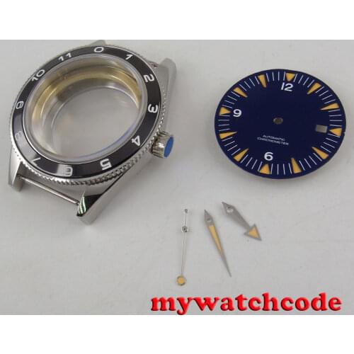 41mm no logo blue dial + hand + Watch Case set fit ETA 2824 2836 MOVEMENT C137