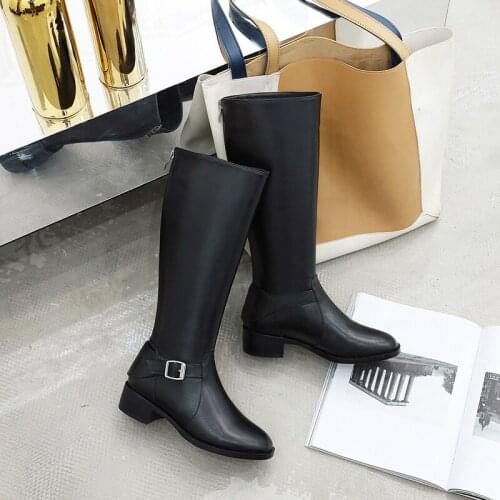 2021 New Winter Vintage Stretch Round Knee-High Women Boots Genuine Leather Knight Boots Women' Shoes