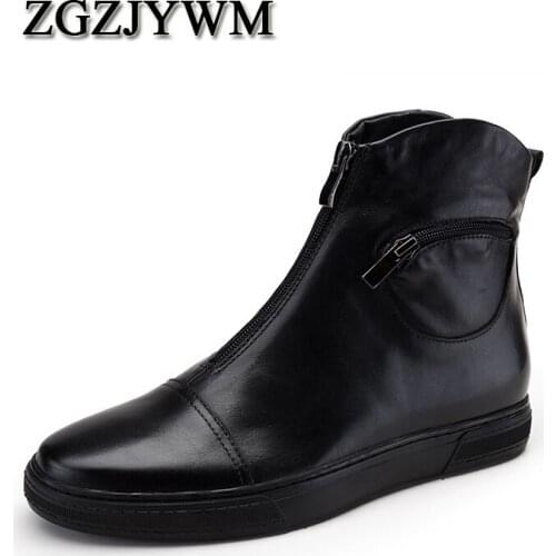 ZGZJYWM New Luxury Pointed Toe Zip Ankle Black/Red Genuine Leather Men Motorcycle Boots For Wedding Business High Top Men Boots