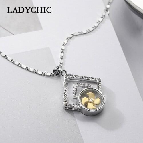 LADYCHIC Women Rotatable Windmill Pendant Vintage Style Gold Silver Color Necklace Paved Austrian Cubic Zircon Jewelry LN1305