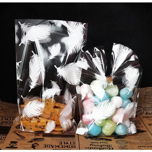 10Pcs/lot Feather Candy Bag Plastic Gift Bags for Cookie Biscuits Snack Baking Packaging Bag Wedding Birthday Party Supplies