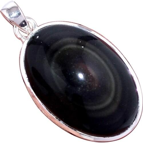 Genuine OBSIDIAN EYE Pendant 925 Sterling Silver, 45.9 mm, MHBAP5953