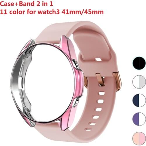 2in1 Strap + Case For Samsung Galaxy Watch 3 41mm 45mm Protector Cover Silicone Smart Watchband Bracelet TPU Bumper Combination