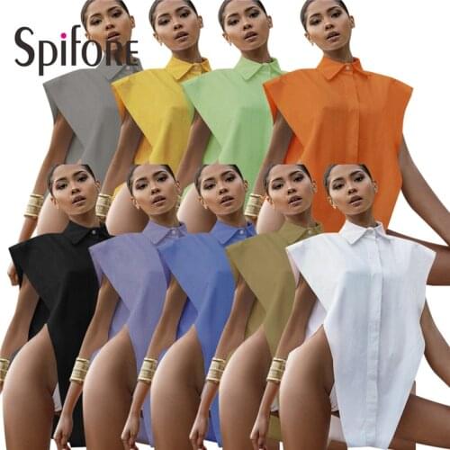 Sleeveless Irregular Sexy Shirts Candy Colors Women Fashion Turn-down Collar Shirts Street Wear Summer Blouse Shirts 2021