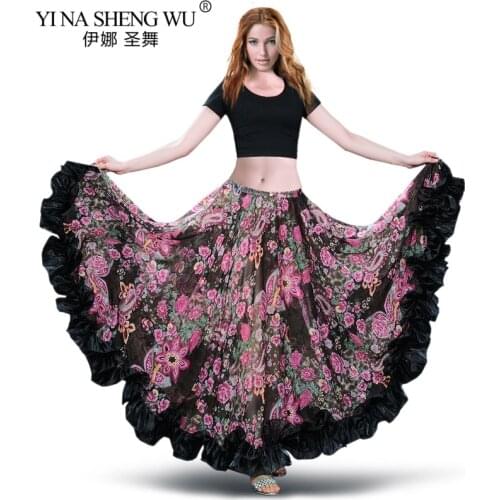 New Bellydancing Bohemia Chiffon 360 degrees Large Swing Skirts Gypsy Belly Dance Skirt Costumes Dress Spanish Flamenco Skirt
