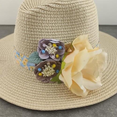 Sun Hat Summer Solid Color Fashion Summer Travel Topee Round Holiday Sun Hat Beach Cowboy Hat Straw Braided Sunhat