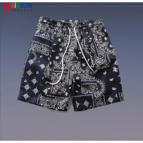 Rainbowtouches Summer Unisex Loose Retro Paisley Printing Straight Leg Hip Hop Casual Sport Shorts