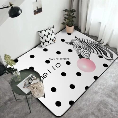 Modern Cute Black Wavy Dot Zebra Pattern Carpet Childrens Room Cartoon Style Kids Bedroom Floor Mats
