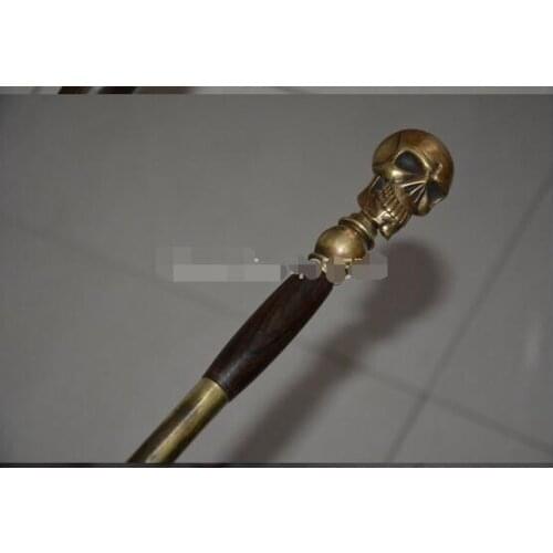 Brass Pure Copper Brass Grandpa Good Lucky Chinese Cane walking stick Lobular red sandalwood skulls best collection adornment
