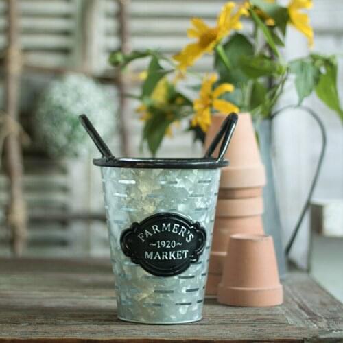 Vintage Iron Flower Pot Desktop Flowers Vase Plant Flowerpot Hanging Balcony Plant Bucket Planting Display Stand For Home Decor