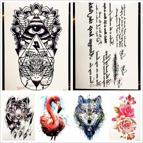 Fake Eye God Gem Temporary Tattoo Men Body Art Shoulder Arm Tattoo Sticker 21x15CM Black Totem Sexy Women Spray Tatoo Feather