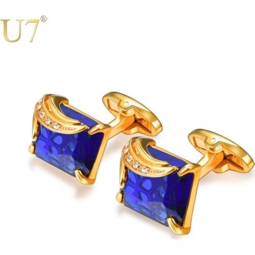U7 Crystal Cufflinks Women Men Metal Gold/Platinum Plated Fancy Stone Cuff Links Groom Wedding Jewelry Fathers Day Gift C1003