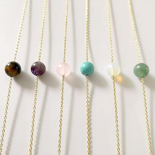 Gold Color Chain 8mm Opal Ball Pendant Necklace for Women Natural Stone Chokers Necklaces Dainty Necklaces Jewelry Birthday Gift