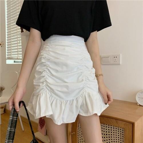Sexy Y2k Skirts Woman Pleated Ruffled Fishtail Bag Hip Skirt A-Line Skirts White Black Vintage Mini Skirts Korean Style Skirt