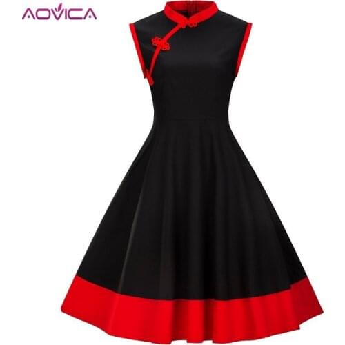 Aovica 3XL 4XL Plus Size Women Clothing Pin UP Vestidos Summer Retro Casual Party Robe Rockabilly 50s 60s Vintage Dresses