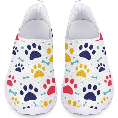 INSTANTARTS Colorful Dog Paw and Bone Pattern Casual Sneaker for Ladies Lightweight Slip-on Flat Shoes Summer Outdoor Loafers