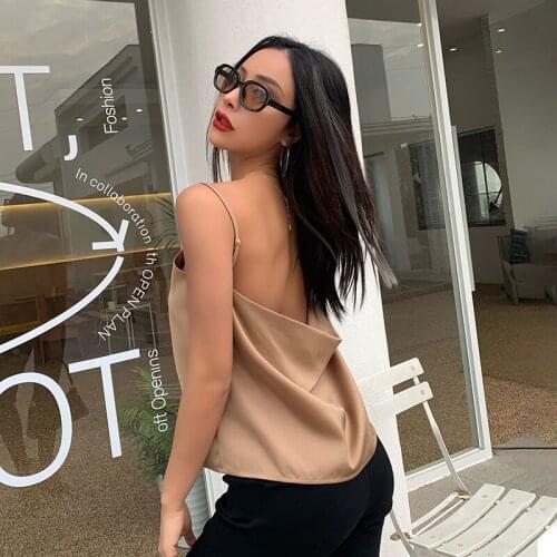 Chic Fashion Camis Straps Sexy Backless Satin Crop Tops Women Club Party Silky Sleeveless Top Cropped Elegant 2021 Summer Vest