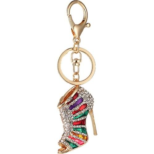Women Crystal High Heeled Rhinestone Keychain Purse Pendant Bags Cars Shoe Ring Holder Chains Key Rings For Women Gift Accessory