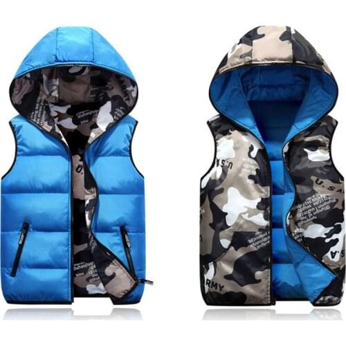 Women Vests Plus Size Hooded Two Side Camouflage Warm Waistcoat Winter Black Jacket Outerwear Sleeveless Coat