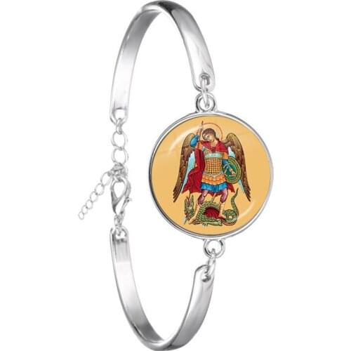 1pcs 18mm Glass Cabochon Bracelete Archangel St.Michael Protect Me Saint Shield Protection Charm Russian Orhodox Bangle Jewelry