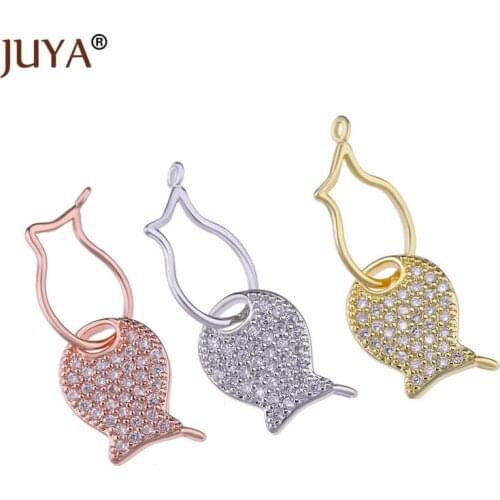 1 Piece copper metal micro pave zircon rhinestone fish shape charm connectors for bracelet necklace making handmade diy craft