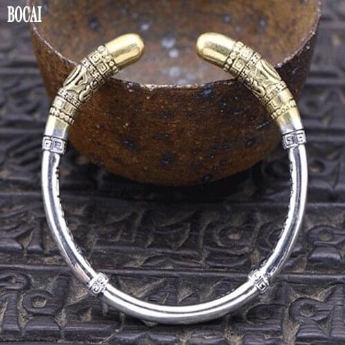 100% s925 Silver Monkey King Wishful Golden Hoop Bracelet for Man Personality Open Six-character Mantra Man and Woman Bracelet
