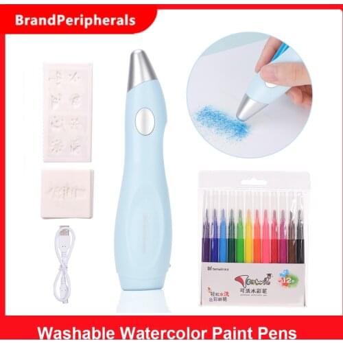 12pcs Washable Watercolor Paint Pens Electric Water Color Spray Pen Sprayer Airbrush Marker Set Art and Crafts Supplies