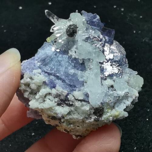 18.7gYaogangxian ladder purple fluorite arsenopyrite crystal mica stone decoration restoration energy teaching mineral specimen
